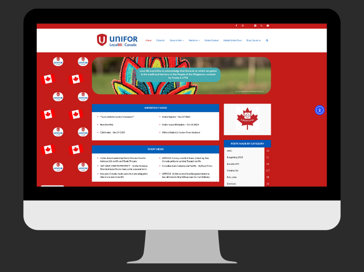 Picture of Unifor Local 88 website home page
